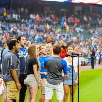 Group of 8 singing the National Anthem at Comerica Park pt. 2